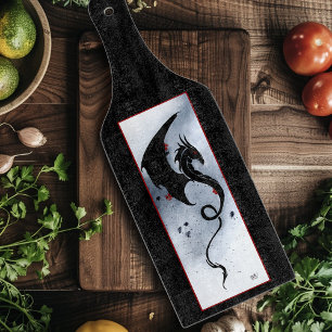 Bold Black Tribal Dragon Red Blue Flowers Cutting Board