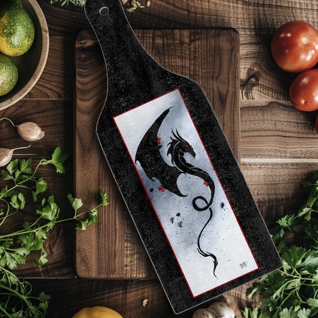 Bold Black Tribal Dragon Red Blue Flowers Cutting Board (Creator Uploaded)