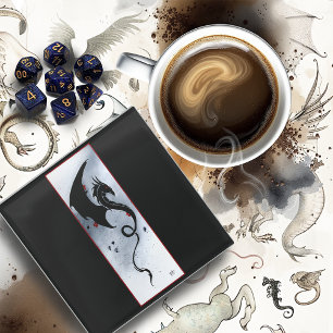 Bold Black Tribal Dragon Red Blue Flowers Glass Coaster