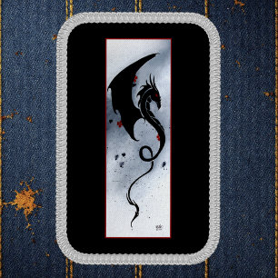 Bold Black Tribal Dragon Red Blue Flowers Patch