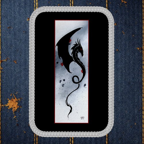Bold Black Tribal Dragon Red Blue Flowers Patch