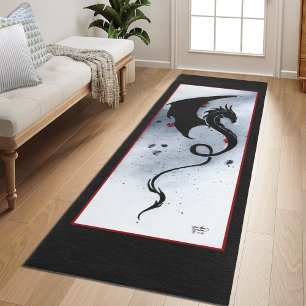 Bold Black Tribal Dragon Red Blue Flowers Runner