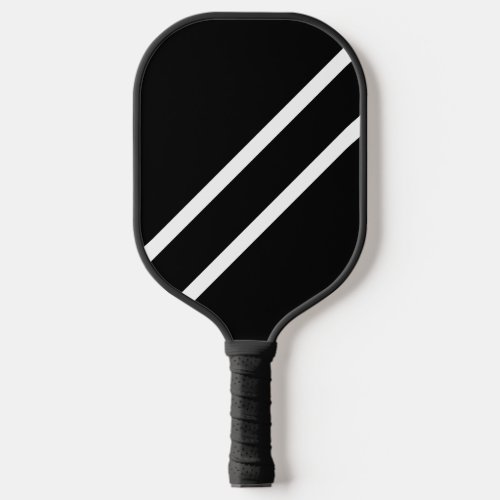 Bold Black Two Slim Diagonal Sporty White Stripes Pickleball Paddle