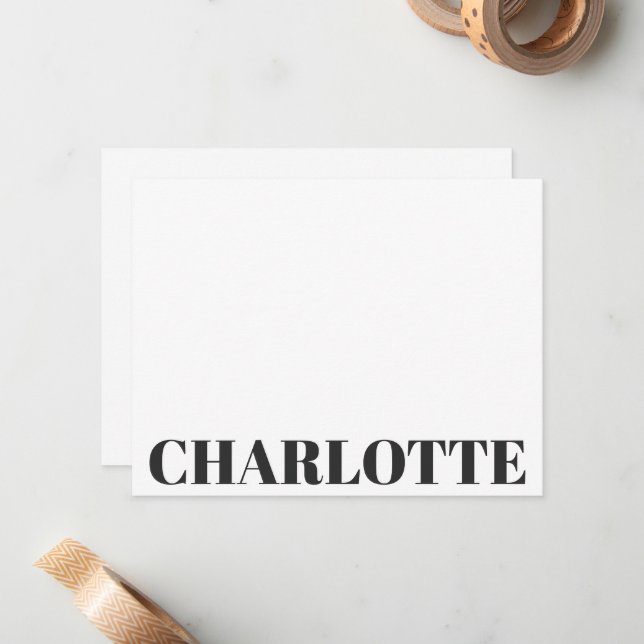Bold Black Typography Personalized Name Chic Note Card (Front/Back In Situ)