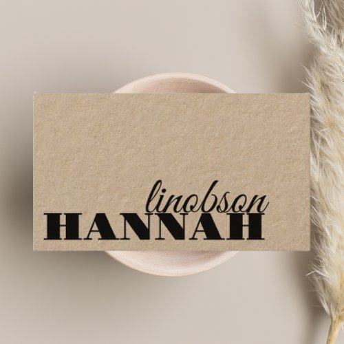 Bold Black Typography Rustic Neutral Kraft Business Card