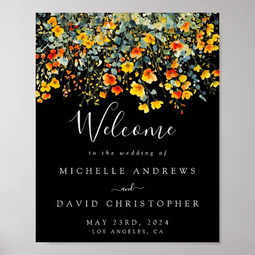 Bold Black Watercolor Floral Wedding Sign