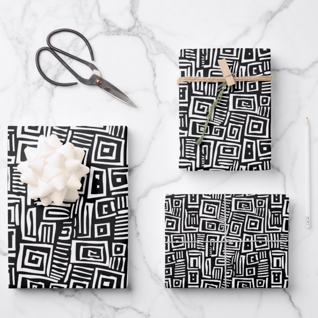 Bold Black & White Abstract Patterned Wrapping Paper Sheets (Front)