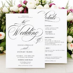 bold black white all in one calligraphy wedding invitation