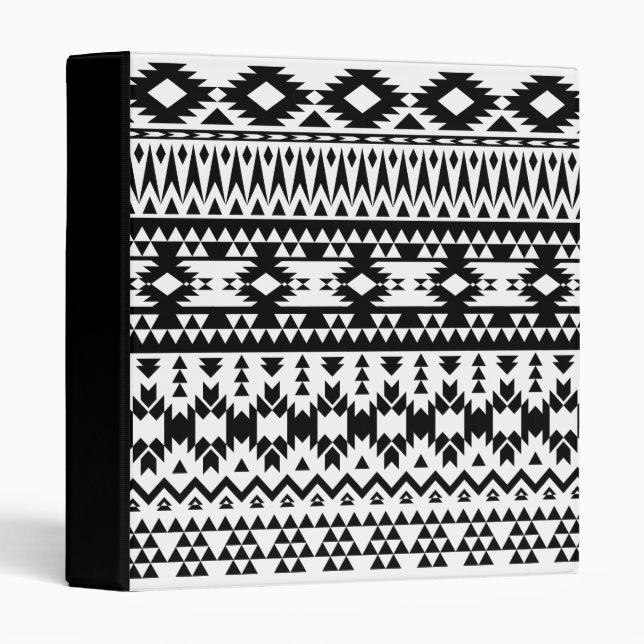 Bold Black White Aztec Geometric tribal pattern 3 Ring Binder (Front/Spine)