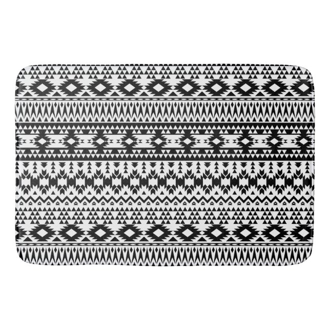 Bold Black White Aztec Geometric tribal pattern Bath Mat (Front)