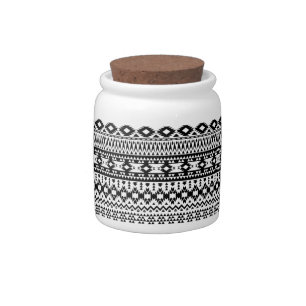 Bold Black White Aztec Geometric tribal pattern Candy Jar
