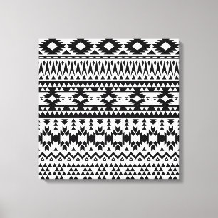 Bold Black White Aztec Geometric tribal pattern Canvas Print
