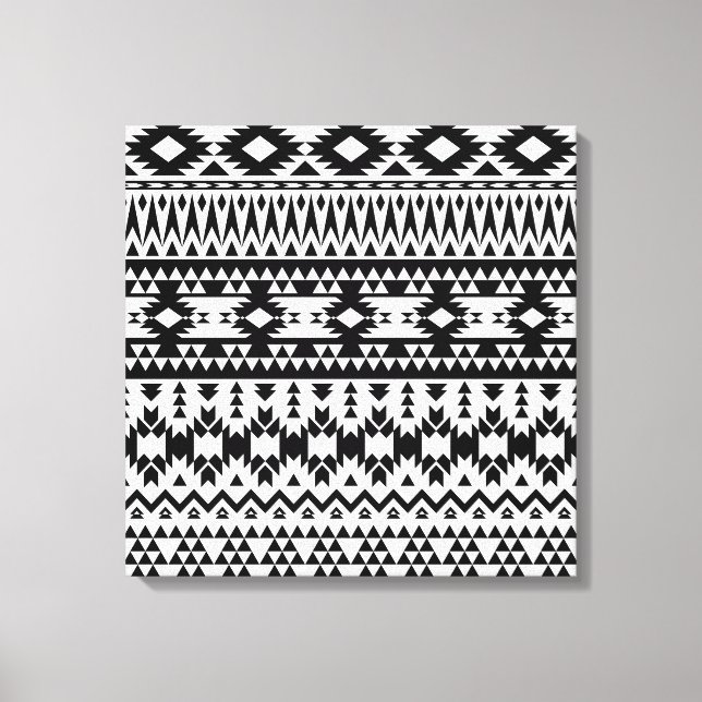 Bold Black White Aztec Geometric tribal pattern Canvas Print (Front)
