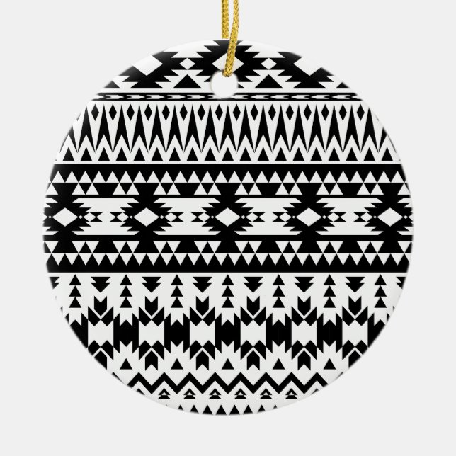 Bold Black White Aztec Geometric tribal pattern Ceramic Ornament (Front)