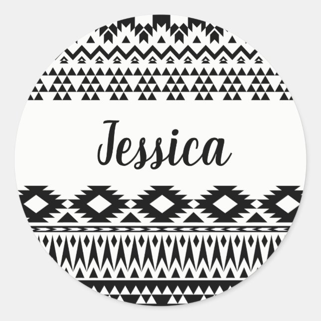 Bold Black White Aztec Geometric tribal pattern Classic Round Sticker (Front)