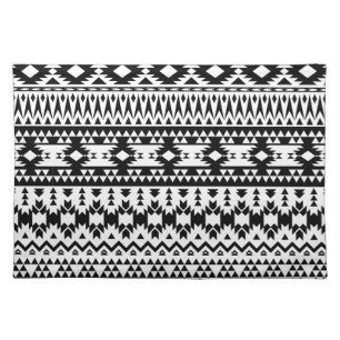 Bold Black White Aztec Geometric tribal pattern Cloth Placemat