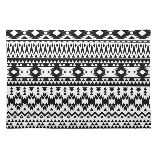 Bold Black White Aztec Geometric tribal pattern Cloth Placemat (Front)
