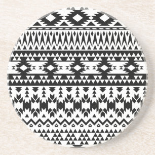 Bold Black White Aztec Geometric tribal pattern Coaster
