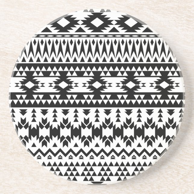 Bold Black White Aztec Geometric tribal pattern Coaster (Front)