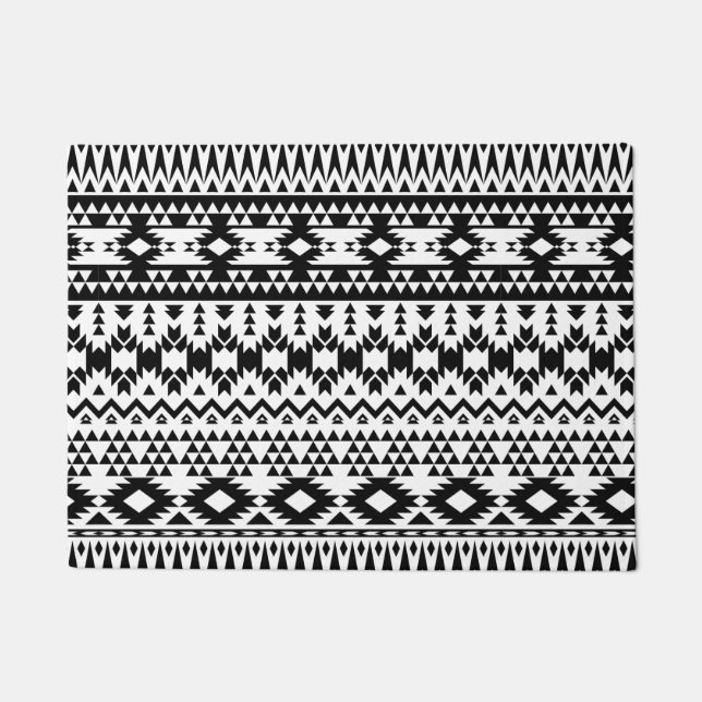 Bold Black White Aztec Geometric tribal pattern Doormat (Front)