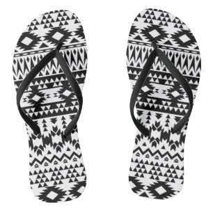 Bold Black White Aztec Geometric tribal pattern Flip Flops