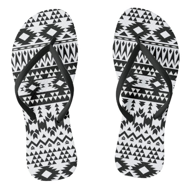 Bold Black White Aztec Geometric tribal pattern Flip Flops (Footbed)