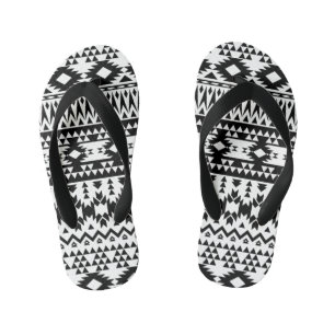Bold Black White Aztec Geometric tribal pattern Kid's Flip Flops