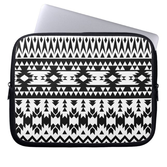Bold Black White Aztec Geometric tribal pattern Laptop Sleeve (Front)