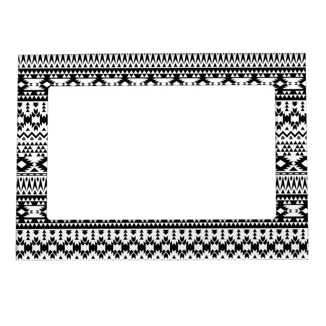 Bold Black White Aztec Geometric tribal pattern Magnetic Frame (Front)