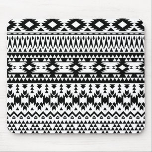 Bold Black White Aztec Geometric tribal pattern Mouse Pad
