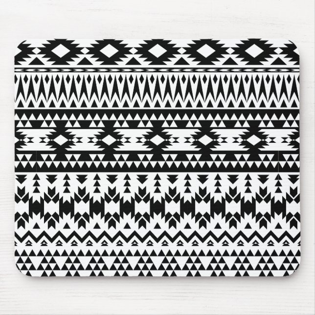 Bold Black White Aztec Geometric tribal pattern Mouse Pad (Front)
