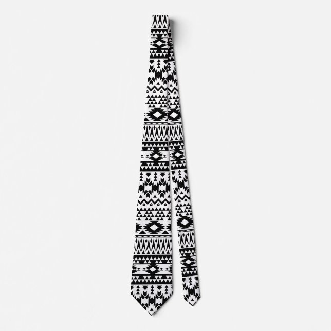 Bold Black White Aztec Geometric tribal pattern Neck Tie (Front)