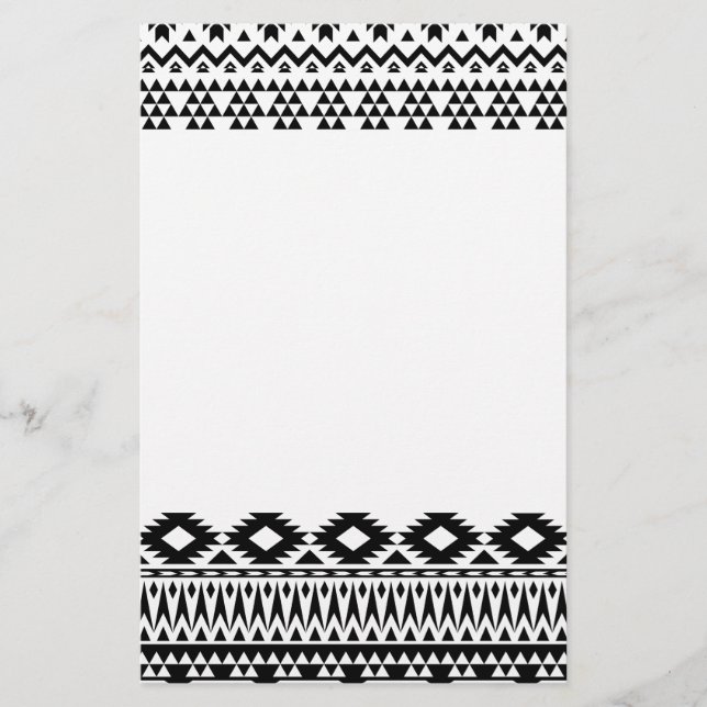 Bold Black White Aztec Geometric tribal pattern Stationery (Front)