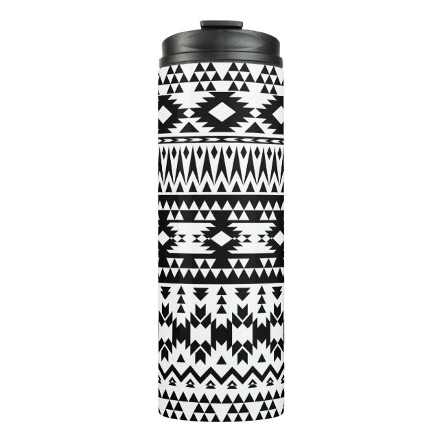 Bold Black White Aztec Geometric tribal pattern Thermal Tumbler (Front)