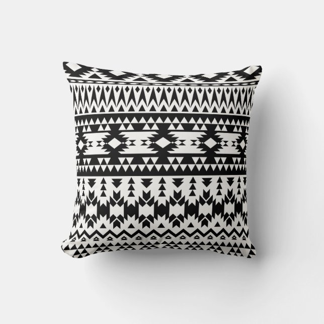 Bold Black White Aztec Geometric tribal pattern Throw Pillow (Front)
