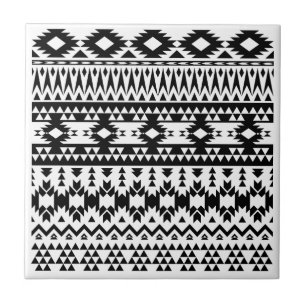 Bold Black White Aztec Geometric tribal pattern Tile
