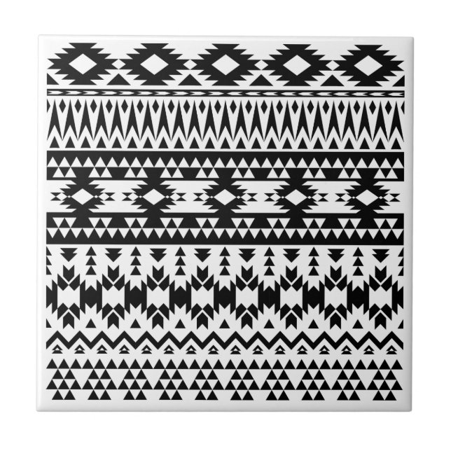 Bold Black White Aztec Geometric tribal pattern Tile (Front)