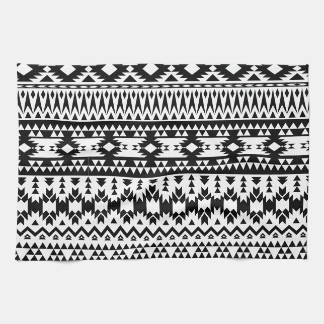 Bold Black White Aztec Geometric tribal pattern Towel (Horizontal)