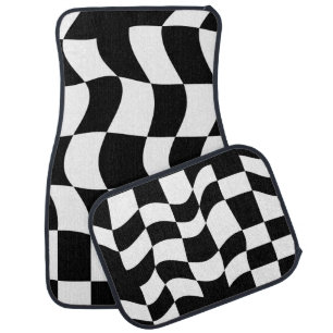 Bold Black & White Checker Car Floor Mat