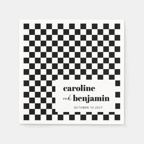 Bold Black White Checkerboard Custom Wedding Napkins