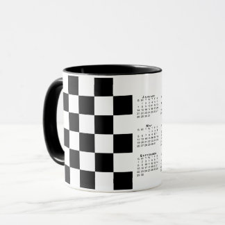 Bold Black White Checkered Pattern 2024 Calendar Mug