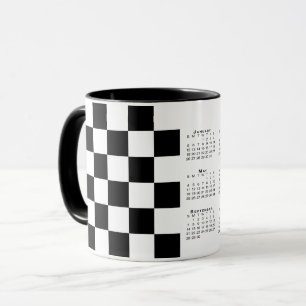Bold Black White Checkered Pattern 2025 Calendar Mug
