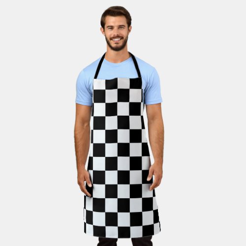 Bold Black White Checkered Pattern Apron