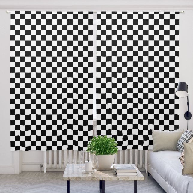 Bold Black White Checkered Pattern Blackout Curtains (Living Room)