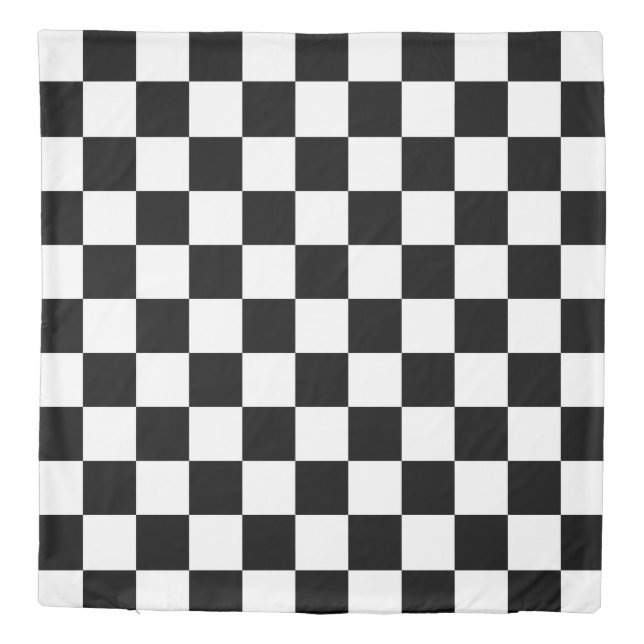 Bold Black White Checkered Pattern Reversible Duvet Cover (Back)