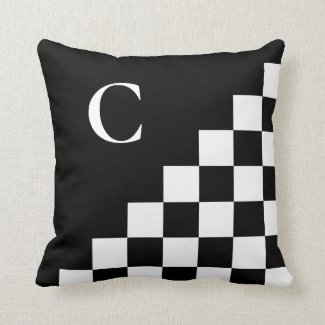 Bold Black White Checkered Pattern with Monogram Throw Pillow