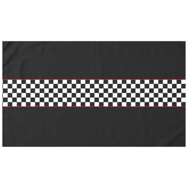 Bold Black White Checkered Racing Stripe Tablecloth (Front (Horizontal))