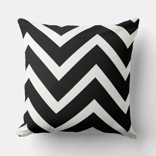 Bold Black White Chevron Geometric Pattern Throw Pillow (Front)