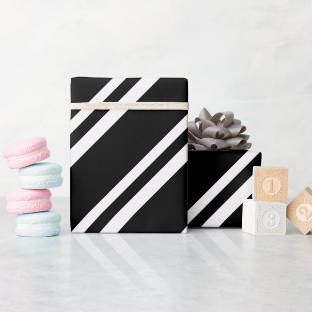 Bold Black & White Diagonal Stripes Modern   Wrapping Paper (Baby Shower)