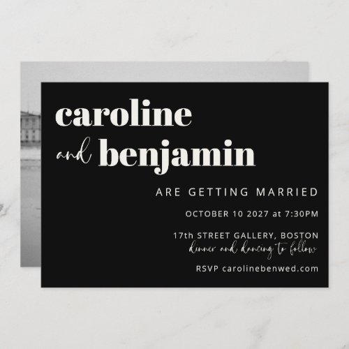 Bold Black White Elegant Modern Photo Wedding Invitation